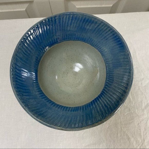 Large Blue Handmade Ceramic Pottery Bowl Dish - Picture 2 of 8